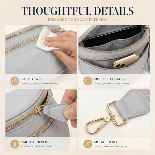 Image of Womens Crossbody Bag, Spacious Nylon Bum Bag Trendy Shoulder Purse with Adjustable Strap Zipped Travel Essentials
