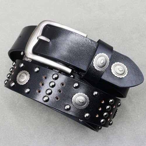 Unisex Studded Belt With Circular Hollow Rivet Design, Punk Rock Goth Filigree Waist Strap2