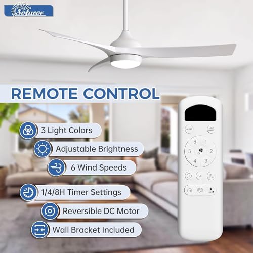 Image of Sofucor 52 Inch Modern Ceiling Fan with Light, White 3 ABS Blades