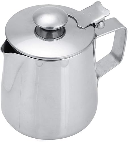Taza de espuma de leche, jarra de vapor de café espresso de acero inoxidable con tapa, taza de espuma de leche, jarra de vapor para café con leche