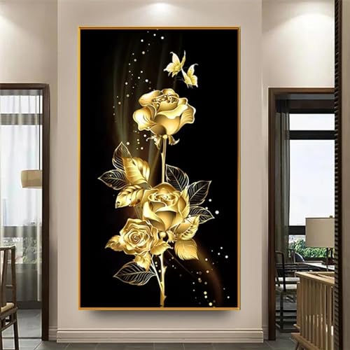 Peinture abstraite papillon or rose pour habiller un mur vide deco moderne 40x80cm