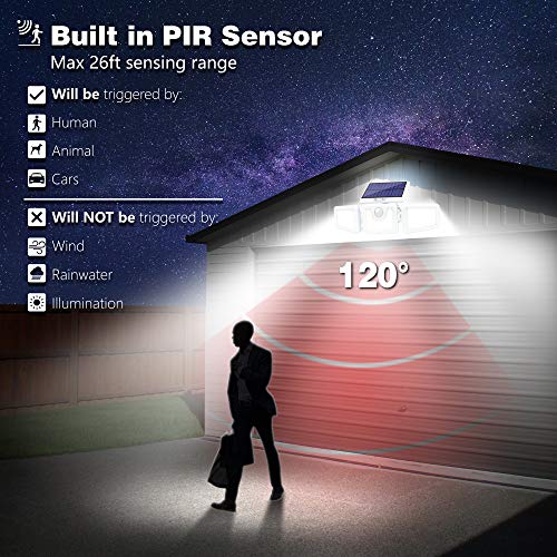 Solar Lights Outdoor -2 Pack, AmeriTop 800LM Wireless 128 LED Solar Motion Sensor Lights Outdoor; 3 Adjustable Heads, 270° Wide Angle Illumination, IP65 Waterproof, Security LED Flood Light - White