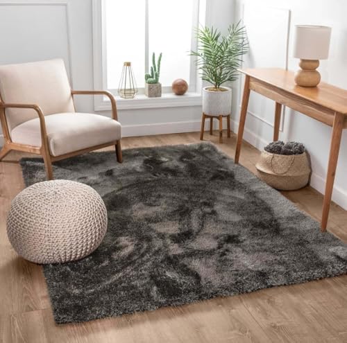 Image of Polyester Fluffy Fur Rugs & Modern Shaggy Floor Carpets for Living Room,Sofa Area,Hall,Kids Room,Guest Room | Elegent Bedside Runners for Besdroom(5X8 feet Grey)