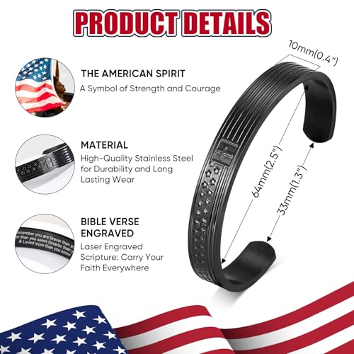 Cross Cuff Bangle Bracelets for Men : Engraved Bible Verse American Flag Cross Bracelet Men's Faith Christian Jewelry Gifts for Men Son Dad Brother Husband Prayer4