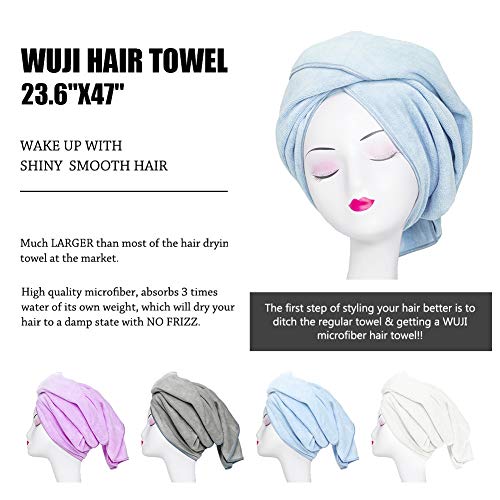 Tancano Super Absorbent Anti-Frizz Microfiber Hair Towel Hair Wrap Curly Hair Drying Towel 23.6''X47'' Large Multifunction Towel For Bath Spa Makeup, Light Blue #TOP3
