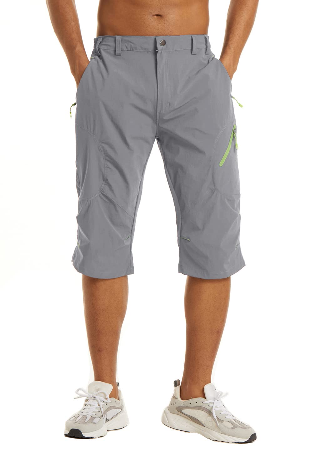 KEFITEVD Short sous Le Genou pour Homme Short de Randonnée 3/4 à Séchage Rapide Capri Mince d'été avec 4 Poches Zippées