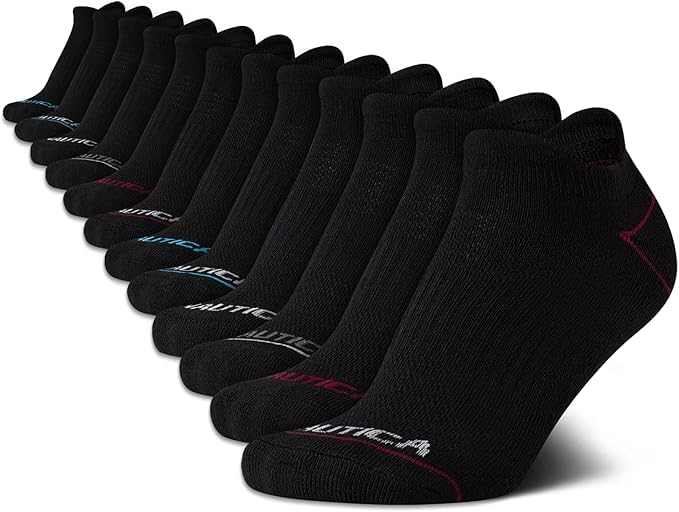 Image of Nautica Womens Low Cut Socks with Tab Mesh Cushioned Ankle Socks, 12 Pack | Breathable Mesh Fabric, Protective Tab, Cushioned Key Areas, Banded Arch Support, Low Cut Ankle, Shoe Size 4-10