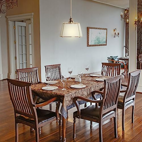 Etl Listed Brushed Gold Pendant Hanging Light With Beautiful Cream White Linen Shade In Dainty Gold Cage With Adjustable Matching Cord And Canopy, For Entry Foyer Living Dining Kitchen Bedroom Office #TOP7