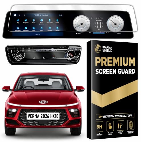 Image of Spartan Shield Screen Protector For Hyundai Verna 2026 Facelift || Fits Top-End HX10 Model || 10.25 Inch Dual-Screen Infotainment & Instrument Cluster Protector || Anti Scratch | Water Repellant | HD Clarity | High Touch Sensitivity | Bubble Free Installation || New VERNA 2026+ Car Stereo Film || Android TouchScreen Accessories [Not Tempered Glass]
