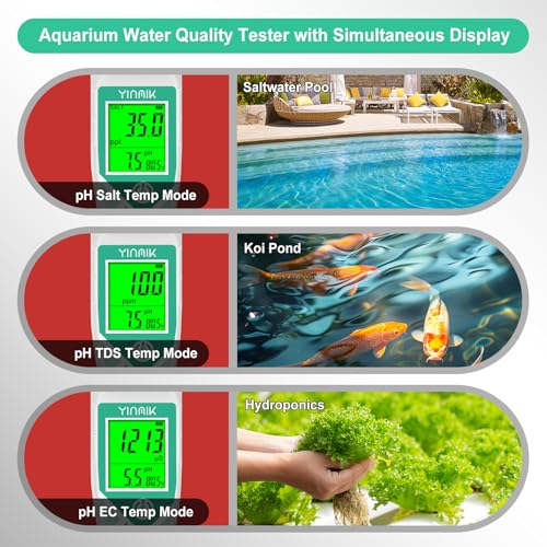 Image of YINMIK Pool pH Salt Tester, Digital Salinity Meter for Saltwater Pool, Simultaneous Display Salt pH TDS for Koi Pond, Reef Tank, Aquarium, Hydroponic PPM pH EC Reader, Hydrometer with S.G. Card