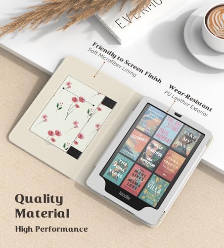 Image of MoKo Case for 7 inch /6.8 inch Kindle Paperwhite(12th /11th Gen-2024 /2021) and Kindle Colorsoft Signature Edition, Slim PU Shell Cover Case with Auto-Wake /Sleep for Kindle Paperwhite 2024, Pink Little Flowers