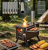 Portable Wood Stove, Hot Tent Stove, Carbon Steel Camping Wood Stove for Camping, Ice Fishing, Hunting