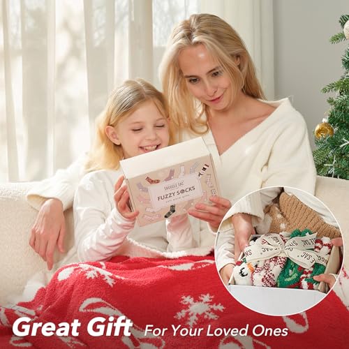 Snuggle Sac Warm Fuzzy Socks Christmas Socks for Women Super Soft Cozy Winter Slipper Socks Set Birthday Gifts For Her 4Pairs4