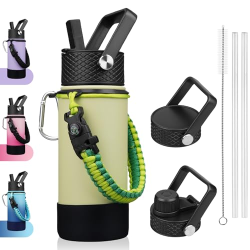 Image of BJPKPK 18oz Insulated Water Bottle with 3 Lids, Straw Lid & Handle