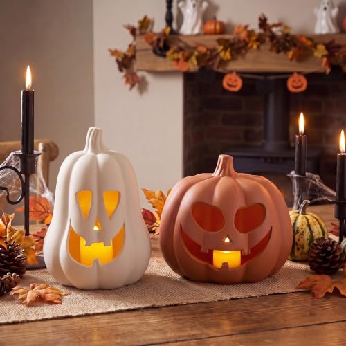 Tioncy Halloween Decor Terracotta Jack O Lantern Pumpkin Decor,Classic - Image 3