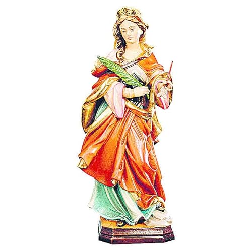 Holyart Estatua de Santa Úrsula de Madera Pintada, con Vestido Rojo y Rama Verde, 15 cm (5.91 Inc.)