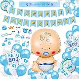 Yepnfro Baby Shower Deko, Babyparty Deko Junge mit It's a Boy Banner Girlande, Blauen Baby Boy Deko Luftballons und Mummy to Be Schärpe für Baby Shower Babyparty Junge dekoration