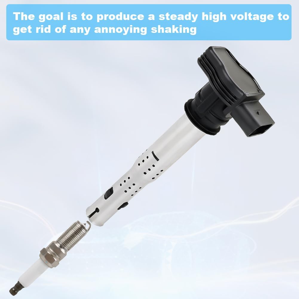 4-Pack Ignition Coil & Spark Plugs Kit Compatible with 2004-2013 Audi A3,​2005-2016 Audi A4,2010-2016 Audi Q5,​2005-2015 Volkswagen Jetta,​2009-2017 Tiguan Replacement for UF575 UF523