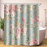 SMchwbc Blumen Duschvorhang Blume 120x200 180x200 180x180 200x240 Textil Rosa Rose Bunt Pink Blau,100prozent Polyester, Shower Curtains Wasserdicht (1,180 x 200 cm)