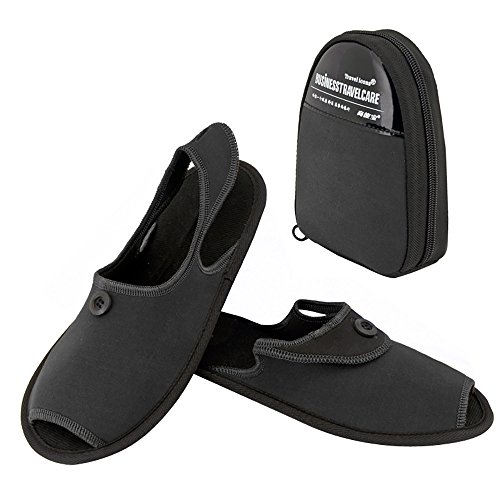 TRAVELMALL Unisex portátil plegable Zapatillas viaje antideslizante zapatillas zapatos de playa plegable con almacenamiento bolsa de transporte, tela, negro, Large
