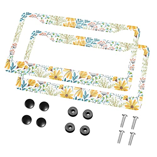 Hosnye Watercolor Flowers License Plate Frame Colorful Floral Spring Texture Metal 2 Pcs 2 Holes Licenses Plates Frames Front Licenses Plate Covers Car Tag Frame For Women Men Us Vehicles #TOP13