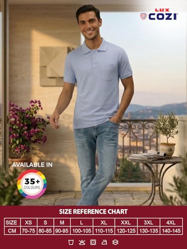 Image of Lux Cozi Men's Polo T-Shirt Regular Fit Half Sleeves with Pocket | Cotton Blend Polo Neck Collar T-Shirt for Men | Casual, Office Comfortable Breathable T-Shirt | Stylish Plain Tee
