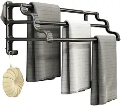 Toalheiro Suporte de Toalha Triplo para Banheiro, 50 cm, Fixação com Adesivo sem Furação, 3 Níveis, Cor (Preto)