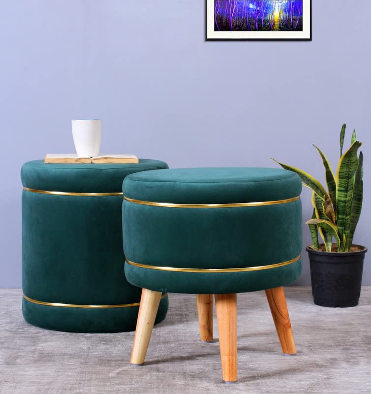 Image of Pouffes Sitting Stool for Living Room, Puffy Wooden Ottoman | Round Pouffe for Living Room & Bedroom | Pouf for Office & Home Decoration & Modern Seating Stool (Cmbo-Green)
