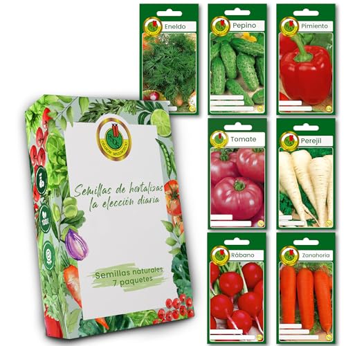 PNOS Set de semillas de hortalizas, 7 verduras, kit semillas, eneldo, pepino, pimiento rojo, rábano, tomate, perejil, zanahoria, semillas ecologicas huerto para cocina, balcón y jardín, owngrown
