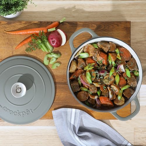 Image of Crock-Pot Artisan 5-Quart Round Cast Iron Dutch Oven with Lid - Matte Green, Durable Oven Safe Cookware
