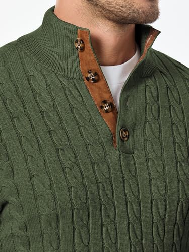 JMIERR Men's Cable Knit Pullover Sweater Casual Long Sleeve Stand Collar Button Knitted Sweaters - Image 6