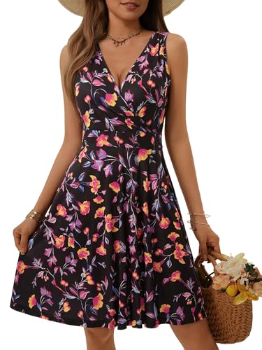 Image of GUBERRY Womens Wrap V Neck Sleeveless Sundress Summer Flare Tank Dress with Pockets