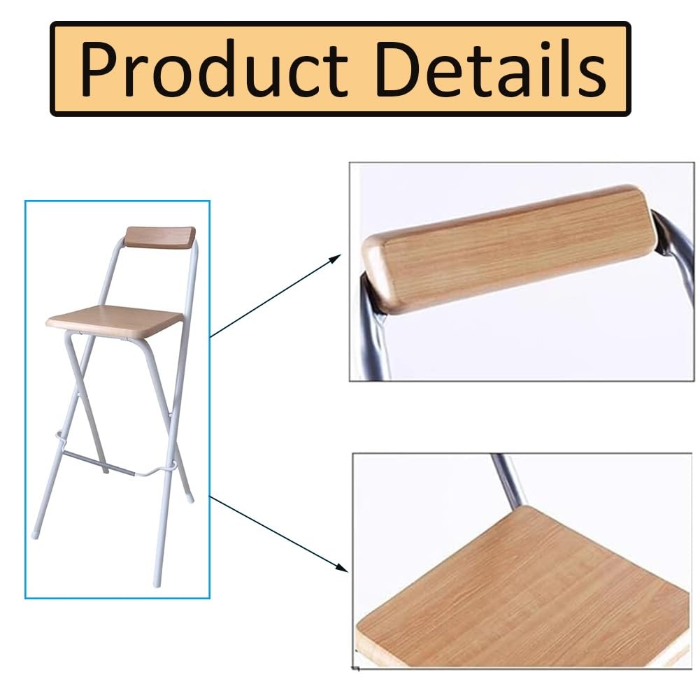 Seggiolone Pieghevole da Cucina per Colazione, Sgabello da Bar Sgabello Seggiolone Compatto Portatile (Color : Natural+White, Size : 70cm/28inch)