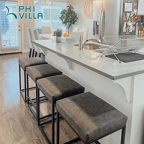 Phi Villa Bar Stools Counter Heighr Set Of 4, Backless, 24 Inches, Square, Grey, 4 Packs #TOP4