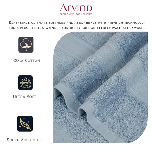 Image of Arvind 100% Cotton Towels for Bath | Towels for Bath Large Size | 500 GSM Bath Towel - Soft & Absorbent | 1 Piece Bath Towel for Men /Women | Urban Comfort | 70 cm x 140 cm - Sky Blue