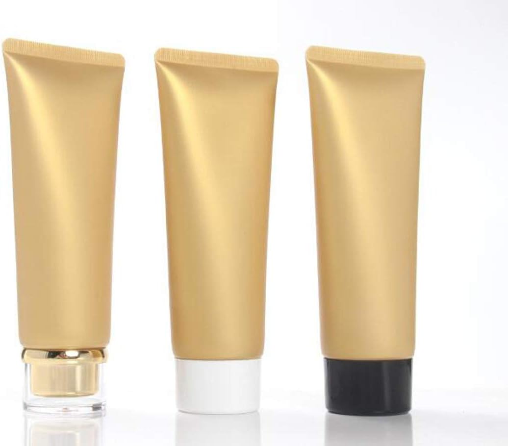 Snadulor 20 Pcs 100ml/3.4oz Empty Plastic Squeeze Bottles Refillable Travel Cosmetic Sample Packing Containers Tubes for Facial Cleaner Shampoo Conditioner Shower Gel Lotion,Gold