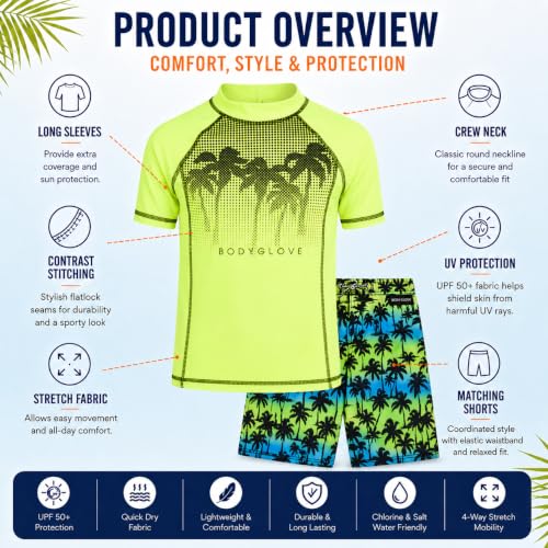 Image of Body Glove Boys Swim Set - 2 Piece Boys Swim Trunks with Rash Guard UV Protection Swimsuit Kids Bathing Suits (Sizes 4-12)