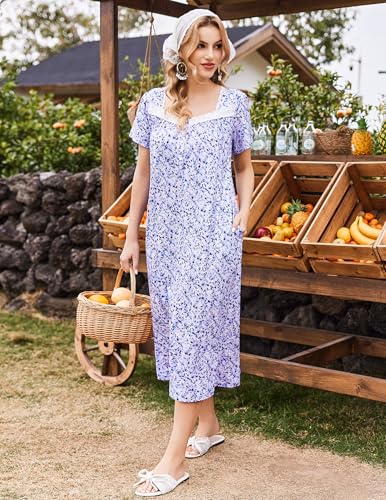 Image of Ekouaer Long Nightgowns for Women Short Sleeve House Dress with Pockets