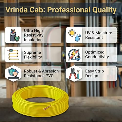 Image of Multi-Strand Copper Flame Retardant House Wire (4mm Gauge) | PVC Insulated Copper Wire | Electric Wire Cable for Industrial and Domestic Connections (Yellow, 90 meter)