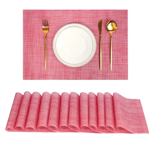 flohar Placemats Set of 12，Christmas Decoration Non-Slip PVC Weave Table Mats Easy to Clean，Heat Resistant Place Mats for Kitchen Dining Table Decoration Indoor Outdoor，Red