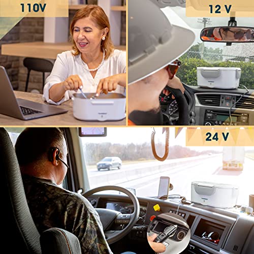 Travelisimo Electric Lunch Box Food Heater High Power 60W, Luncheaze 3 In 1 Portable Heated Lunch Boxes For Adults For Car Truck & Work 12V 24V 110V, Loncheras Electricas Para Calentar Almuerzo #TOP3