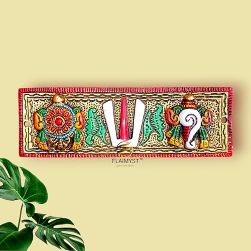 Image of 7 Inche Aluminium Metal Shank Chakra Tilak for Door, Shank Chakra Namah Wall Hanging Decorative for Home & Office Door Hanging (Gold Multicolour)