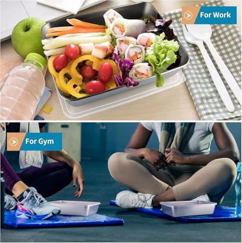Image of Stainless Steel Food Storage Containers with Clear Lids, 4-Piece Set, Stackable Lunch Box for Refrigerator
