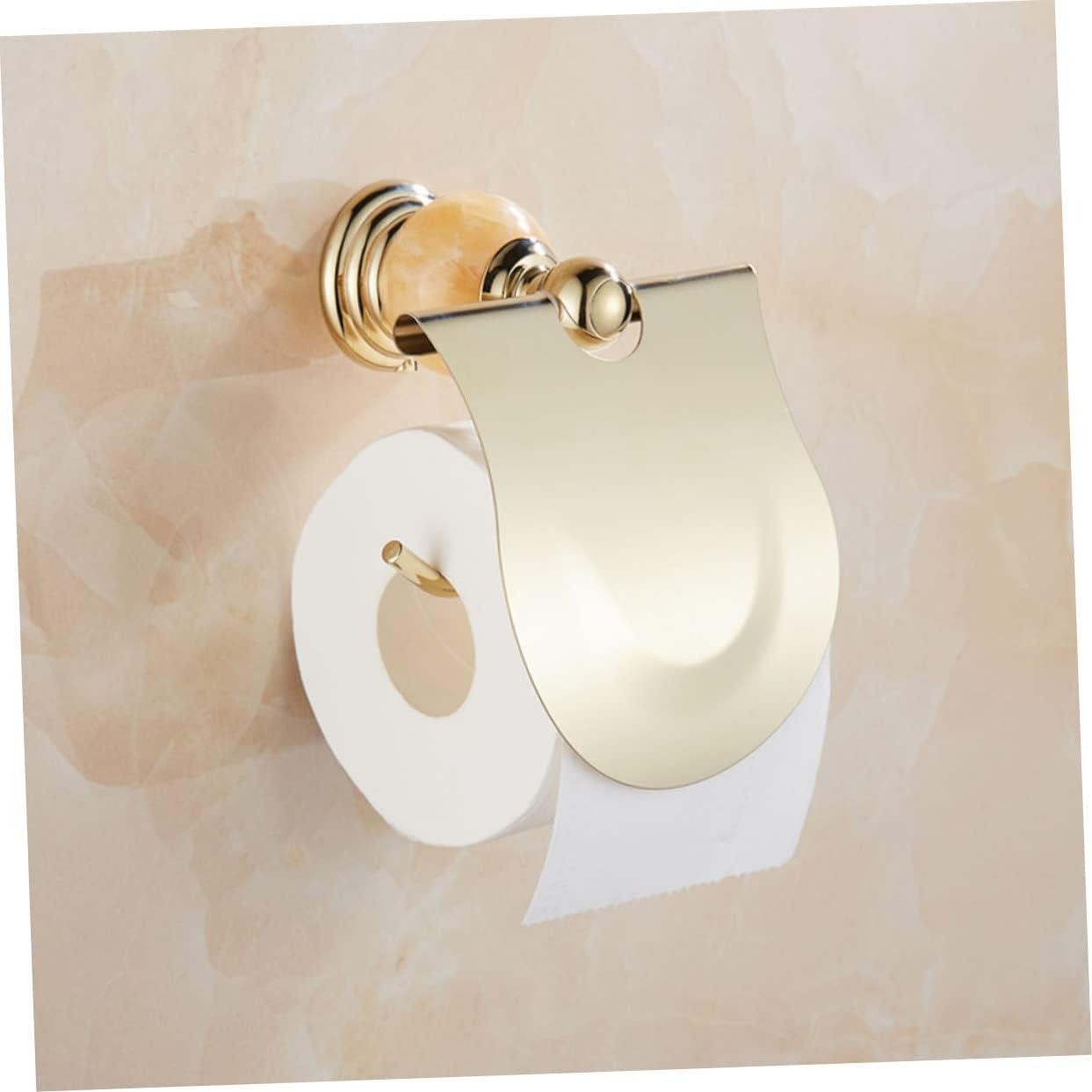 Housoutil Sturdy Stainless Steel Gold Toilet Paper Holder Wall Mount Paper Roll Holder for Bathroom Adhesive Roll Stand