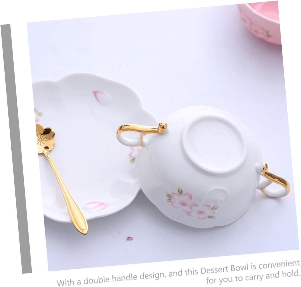 Elegant Dual-handle Soup Bowl Versatile Ceramic Dessert Container for Soups Noodles Ramen and Fruits Home and Kitchen Use