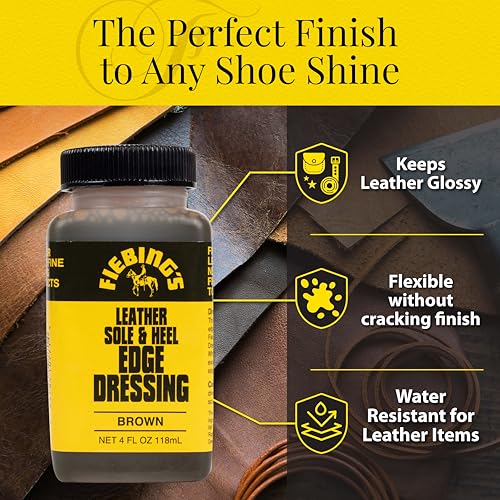 Fiebing's Leather Sole & Heel Edge Dressing (2 Pack Black & Brown, 4 oz Each) - High Gloss Shoe Dressing for Leather Soles and Heels - Provides a Protective, Glossy Finish - Includes Brush Applicator