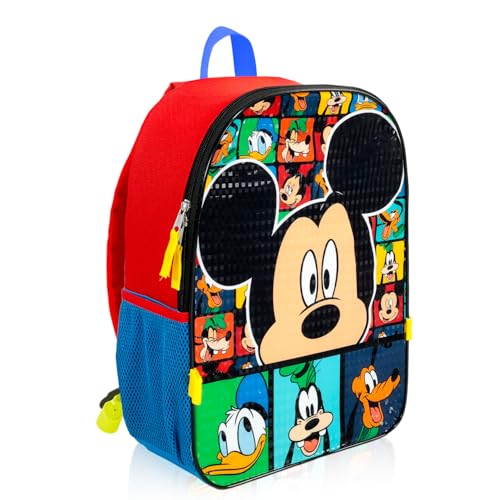 Image of Mickey Mouse Backpack with Lunchbox Set for Kids School Bundle + More | 16in Large Durable Mickey Bookbag w / Insulated Lunch Box Plus Water Bottle, Stickers, More - Mickey Mouse School Supplies