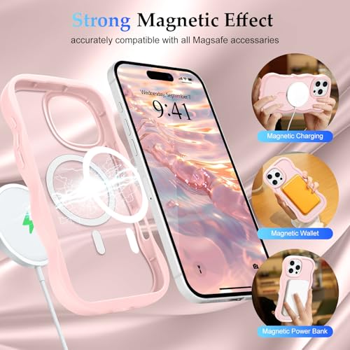Pepmune for iPhone 16 Pro Max Case, Curly Wavy Frame Hard Translucent Matte Clear Back Cover for Women Men Compatible with Magsafe TPU Bumper Shockproof Phone Case for iPhone 16 Pro Max, Pink by Pepmune - Used condition - Image 3