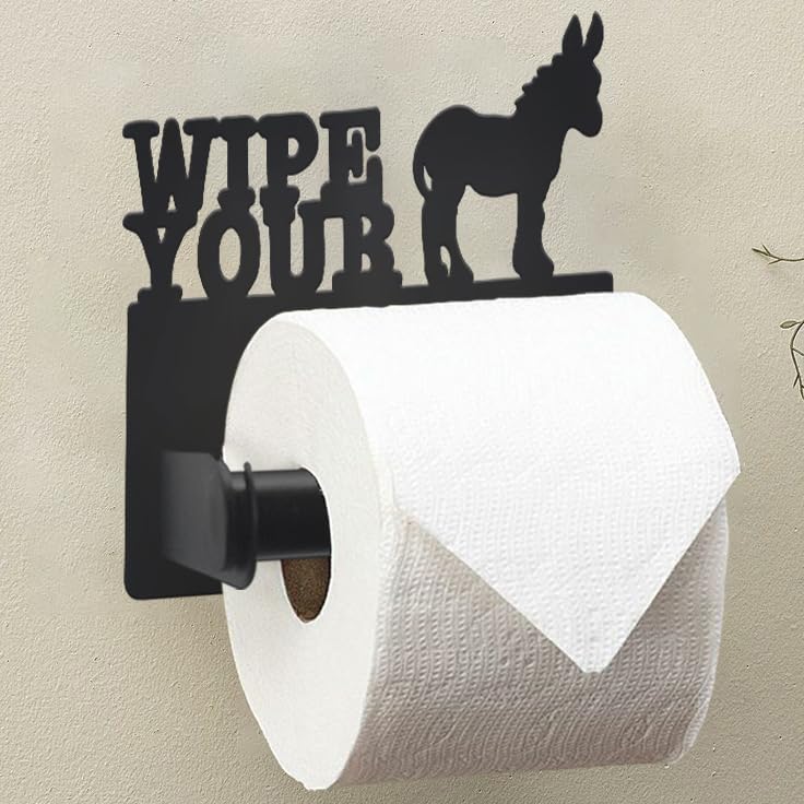 Wigag Donkey Toilet Paper Holder Wall Mounted Bathroom Decorative Metal Toilet Paper Mega Roll Holder Rustproof Matte Black Toilet Paper Roll Dispenser for Kitchen Washroom