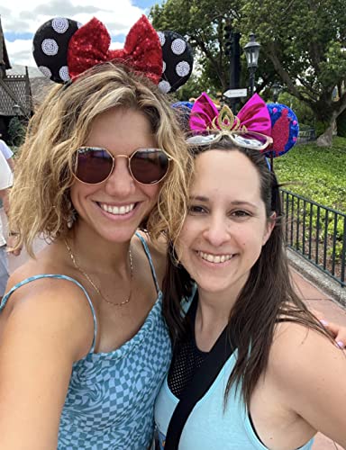 Image of CLGIFT Polka Dot Minnie Ears,Pick your color, Iridescent Minnie Ears, Silver gold blue minnie ears, Rainbow Sparkle Mouse Ears,Classic Red Sequin Minnie Ears (Polka Dot Minnie)